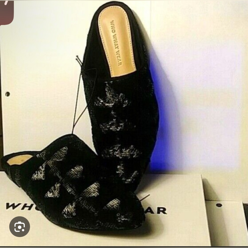 who what wear black sequin mules
